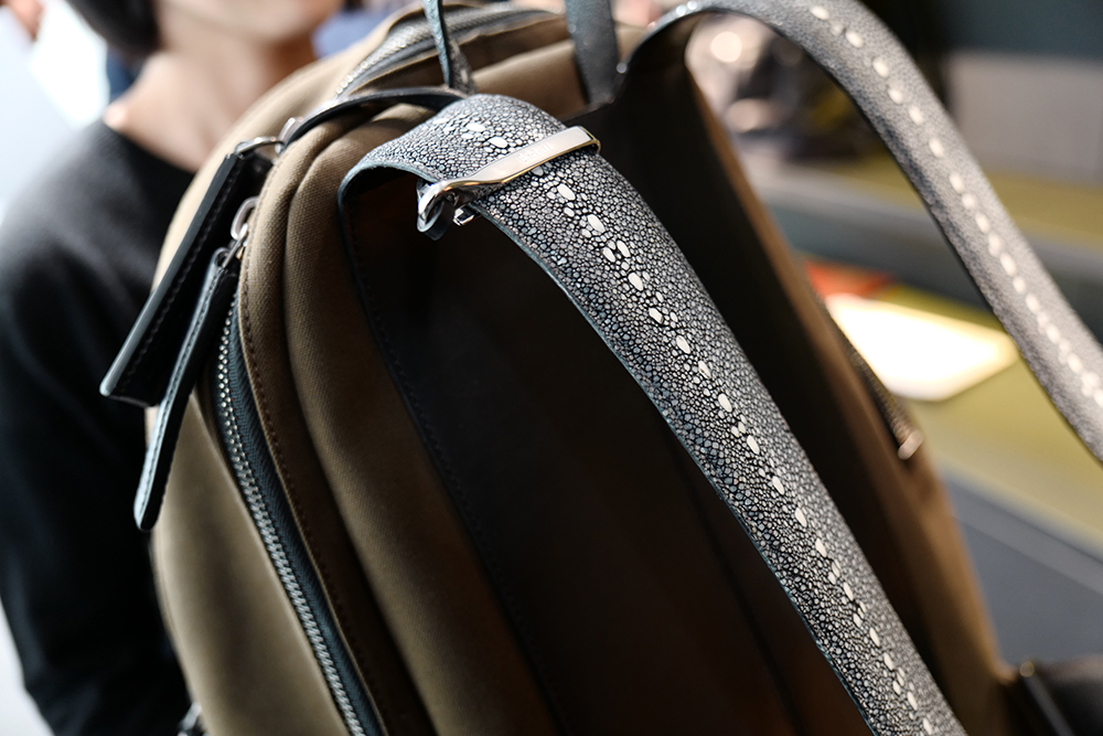 Sting ray backpack straps at Berluti (Photo by Calvin Wang)